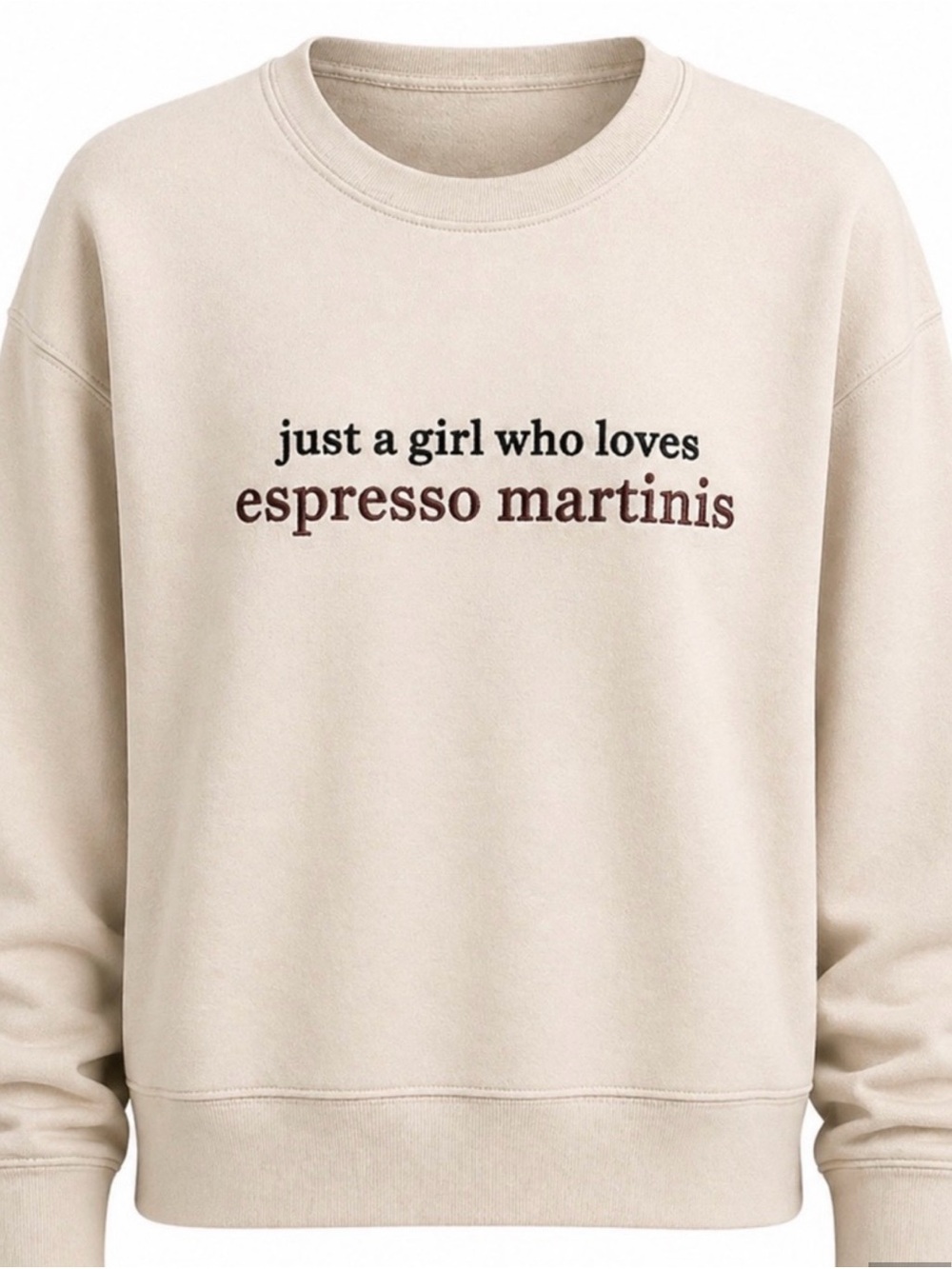 Embroidered Espresso Martinis Graphic Crewneck Sweatshirt - Cream